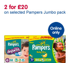 Online Only 2 for £20 Pampers Jumbo Pack Nappies